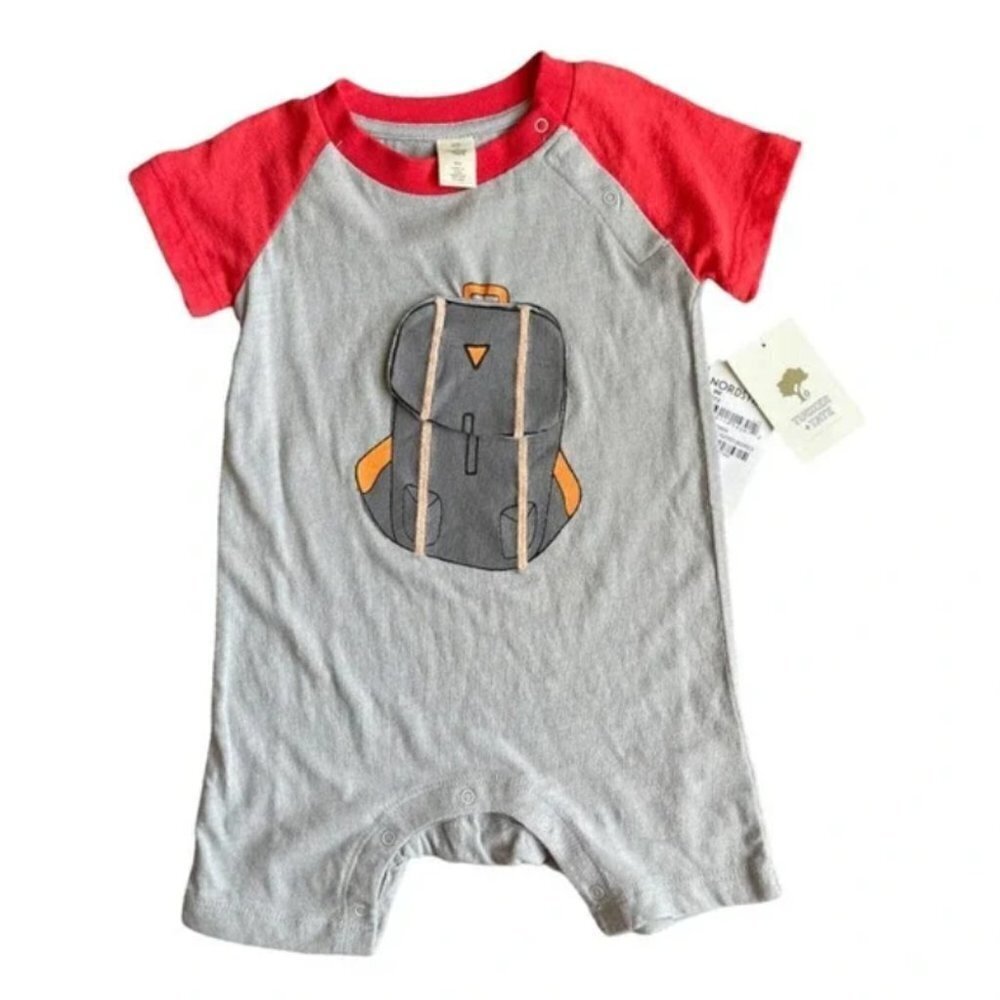 Tucker + Tate Boys Romper Backpack Applique Heather Grey 12 Months Cotton NWT